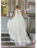 White Tulle Fairytale Flower Girl Dress With Removable Train